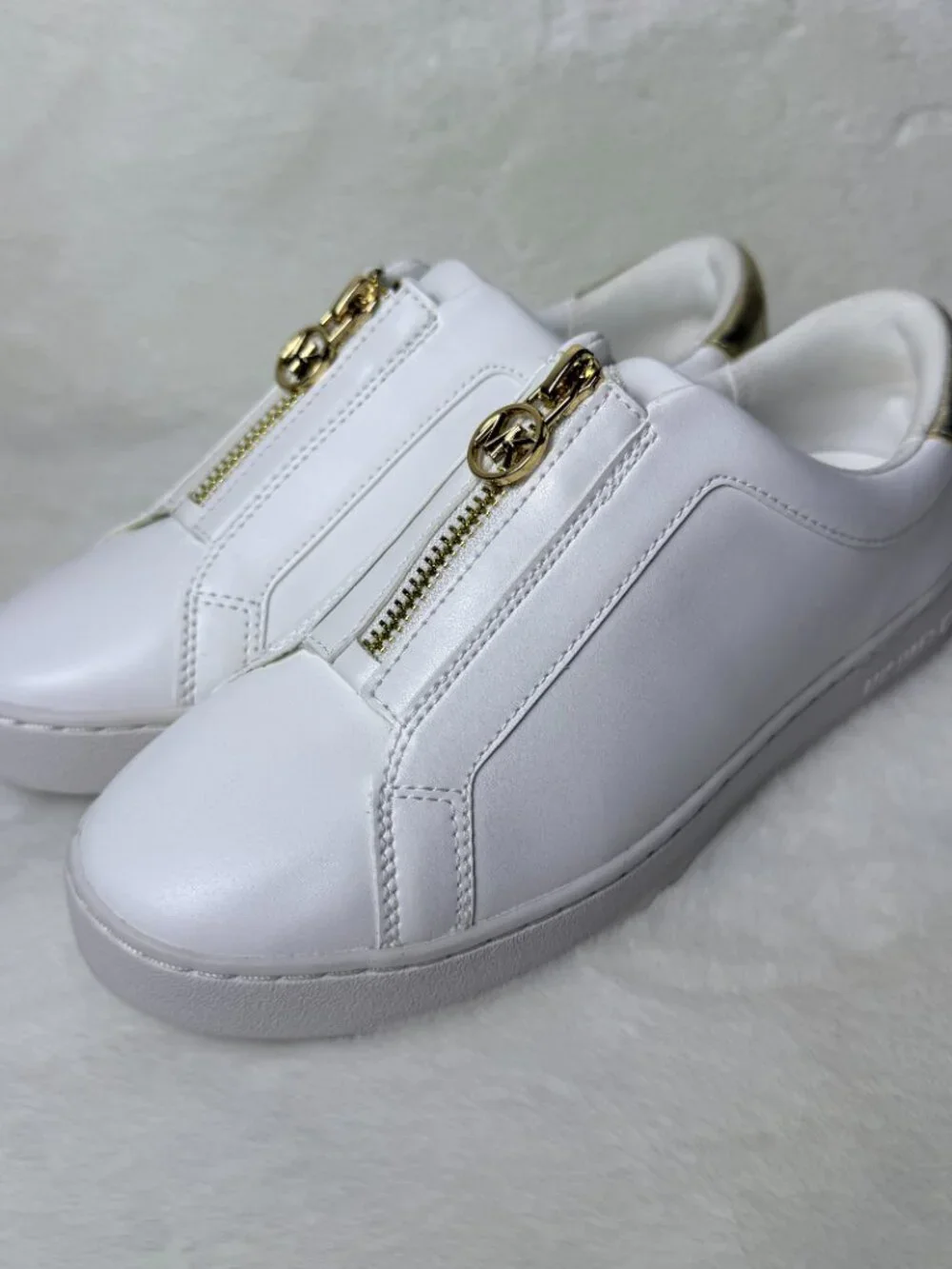 Michael Kors Keaton White Leather  Sneakers with Gold Hardware